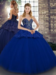 On Sale Floor Length Royal Blue Quince Ball Gowns Sweetheart Sleeveless Lace Up