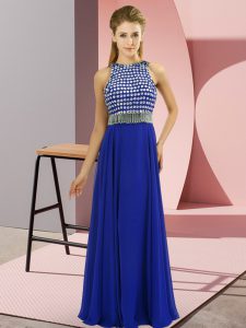 Hot Selling Beading Prom Dresses Royal Blue Side Zipper Sleeveless