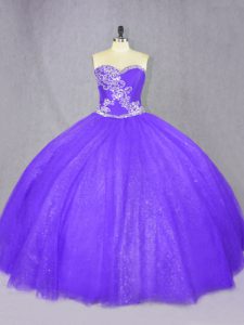 Modern Purple Lace Up Sweetheart Beading Quince Ball Gowns Tulle Sleeveless