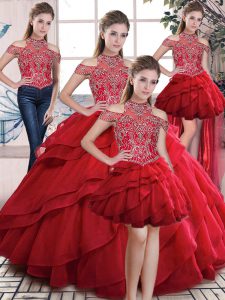 Sleeveless Beading and Ruffles Lace Up Vestidos de Quinceanera