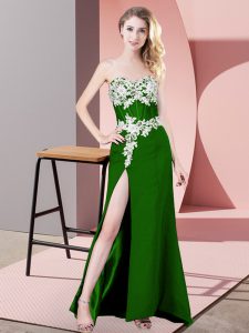 Nice Sleeveless Floor Length Lace and Appliques Zipper Evening Dress with Green