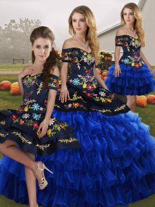 Sleeveless Lace Up Floor Length Embroidery and Ruffled Layers Vestidos de Quinceanera