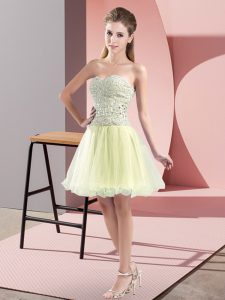 Custom Fit Sweetheart Sleeveless Prom Party Dress Mini Length Beading Yellow Green Tulle