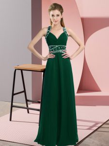 Dark Green Sleeveless Beading Floor Length Prom Dress