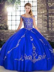 Super Royal Blue Sleeveless Beading and Embroidery Floor Length Quinceanera Gowns