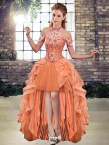 Orange Sleeveless Tulle Lace Up Evening Gowns for Prom and Party