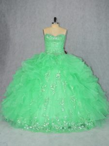 Organza Lace Up Sweet 16 Quinceanera Dress Sleeveless Floor Length Beading and Ruffles