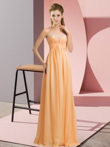 Fine Orange Lace Up Homecoming Dress Beading Sleeveless Floor Length