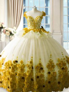 Low Price Sleeveless Hand Made Flower Zipper Quinceanera Dresses with Olive Green Brush Train
