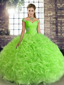 Excellent Fabric With Rolling Flowers Lace Up Off The Shoulder Sleeveless Floor Length 15 Quinceanera Dress Beading