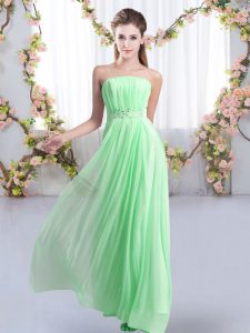 Lovely Sleeveless Chiffon Sweep Train Lace Up Quinceanera Court of Honor Dress in Apple Green with Beading