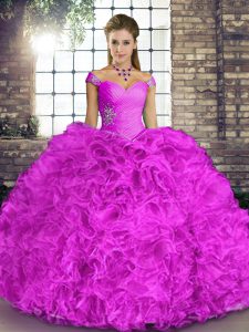 Glorious Lilac Sleeveless Beading and Ruffles Floor Length Quinceanera Dress