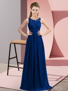 Classical Scoop Sleeveless Dama Dress Floor Length Beading and Appliques Royal Blue Chiffon