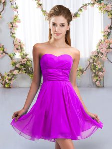 Purple Sleeveless Mini Length Ruching Lace Up Quinceanera Court Dresses