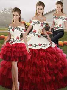 Organza Sleeveless Floor Length Quinceanera Gowns and Embroidery and Ruffled Layers