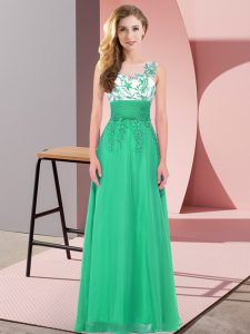 Fashionable Floor Length Turquoise Damas Dress Scoop Sleeveless Backless