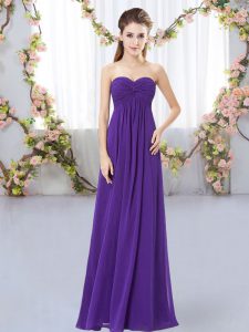 High End Floor Length Purple Dama Dress Chiffon Sleeveless Ruching