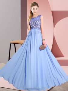 Attractive Floor Length Empire Sleeveless Lavender Damas Dress Backless