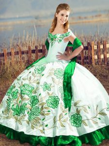 Affordable Embroidery Sweet 16 Quinceanera Dress Green Lace Up Sleeveless Floor Length