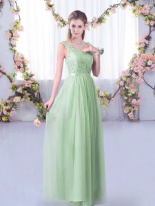 Beauteous Sleeveless Lace and Belt Side Zipper Damas Dress