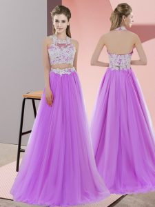 Custom Made Lace Quinceanera Dama Dress Lavender Zipper Sleeveless Floor Length