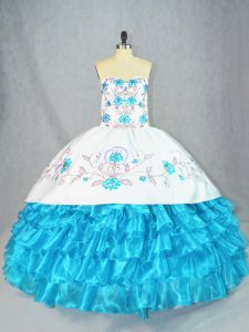 Baby Blue 15th Birthday Dress Sweet 16 and Quinceanera with Embroidery and Ruffled Layers Sweetheart Sleeveless Lace Up
