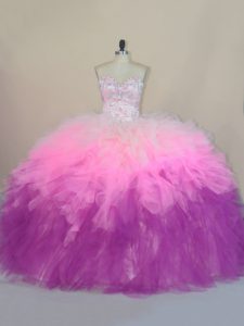 Adorable Multi-color Sleeveless Brush Train Beading and Ruffles Quinceanera Dress