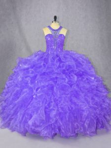 Romantic Purple Scoop Zipper Beading Sweet 16 Quinceanera Dress Sleeveless