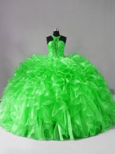 Fitting Lace Up 15th Birthday Dress for Sweet 16 and Quinceanera with Beading and Ruffles Brush Train