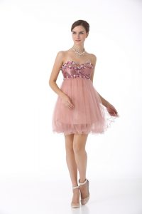 Sleeveless Mini Length Beading Zipper Prom Evening Gown with Pink