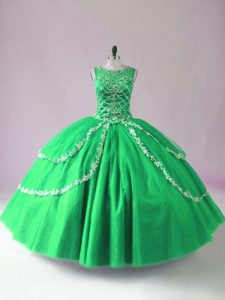 Fine Green Sleeveless Beading Floor Length Quinceanera Gowns