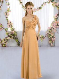 Colorful Floor Length Gold Dama Dress One Shoulder Sleeveless Lace Up