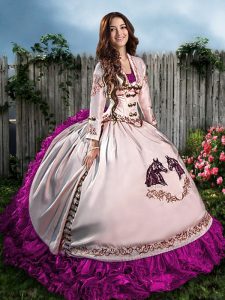 Latest Ball Gowns Quinceanera Dress Fuchsia Sweetheart Organza Sleeveless Floor Length Lace Up