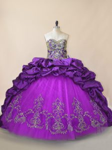 Stylish Lace Up 15th Birthday Dress Purple for Sweet 16 and Quinceanera with Beading and Pick Ups Brush Train