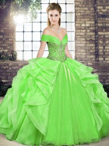 Sweet 16 Dresses Military Ball and Sweet 16 and Quinceanera with Beading and Ruffles Off The Shoulder Sleeveless Lace Up