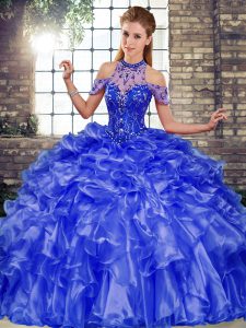 Great Floor Length Ball Gowns Sleeveless Blue Quinceanera Gown Lace Up