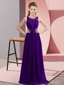 Colorful Purple Empire Scoop Sleeveless Chiffon Floor Length Zipper Beading and Appliques Quinceanera Court of Honor Dress