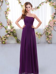 Wonderful Empire Quinceanera Dama Dress Dark Purple One Shoulder Chiffon Sleeveless Floor Length Zipper