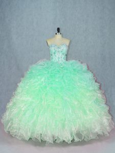 Fashion Beading and Ruffles Sweet 16 Dress Teal Lace Up Sleeveless Floor Length