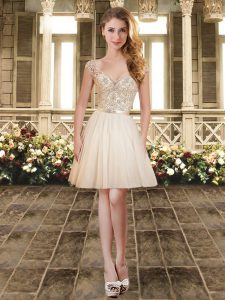 White Lace Up V-neck Beading and Lace and Appliques Quinceanera Court Dresses Chiffon Cap Sleeves