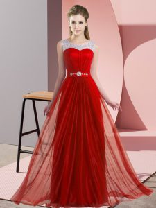 Red Scoop Lace Up Beading Quinceanera Court Dresses Sleeveless
