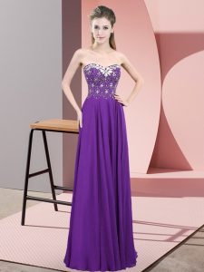Wonderful Purple Zipper Prom Gown Beading Sleeveless Floor Length