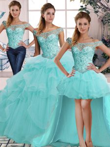 Sleeveless Beading and Ruffles Lace Up Vestidos de Quinceanera