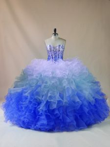 Simple Multi-color Ball Gowns Sweetheart Sleeveless Organza Floor Length Lace Up Beading and Ruffles 15 Quinceanera Dress