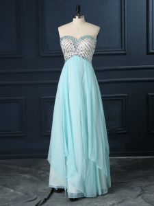 Dynamic Sweetheart Sleeveless Prom Gown Floor Length Beading Light Blue Chiffon