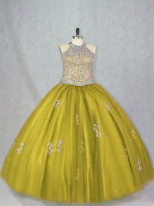 Free and Easy Tulle Sleeveless Floor Length Sweet 16 Dresses and Beading and Appliques