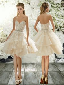 White Ball Gowns Beading and Lace Dama Dress Clasp Handle Tulle Sleeveless Knee Length
