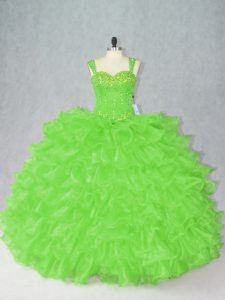 Customized Sleeveless Beading and Ruffles Side Zipper Quince Ball Gowns