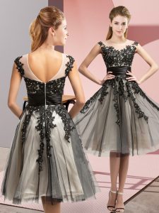Custom Designed Empire Quinceanera Court of Honor Dress Black Scoop Tulle Sleeveless Knee Length Zipper