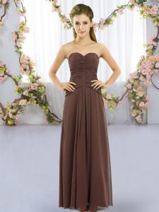 Fashion Brown Lace Up Sweetheart Ruching Quinceanera Court Dresses Chiffon Sleeveless